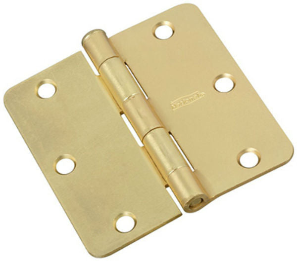 National Hardware® N830-229 Door Hinge with 1/4" Round Corner, Satin Brass, 3"