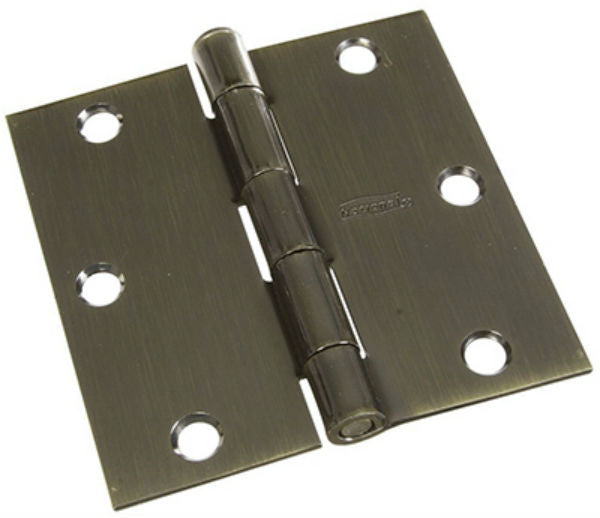 National Hardware N830-329 Square Corner Door Hinge, Antique Brass, 3.5", 3-Pk