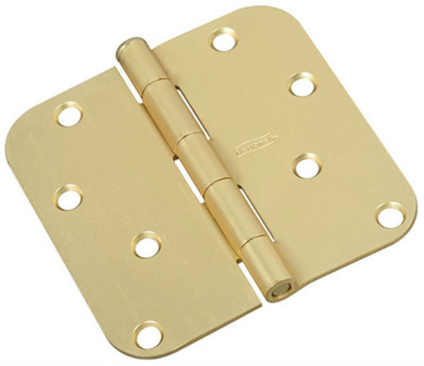 National Hardware® N830-225 Door Hinge with 5/8" Round Corner, Satin Brass, 4"