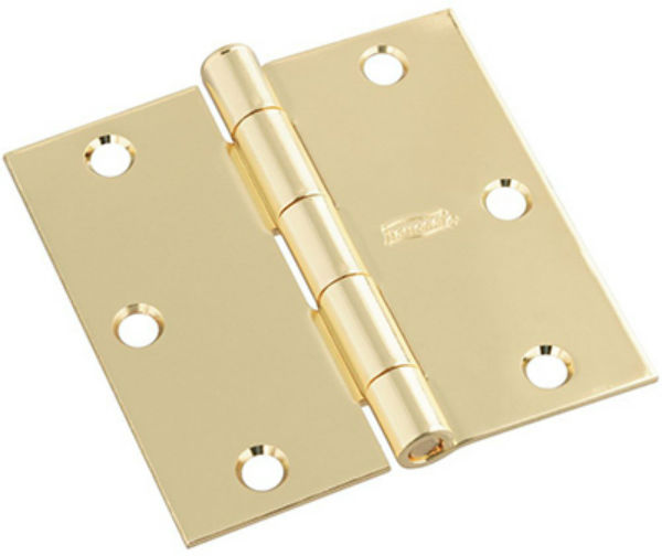 National Hardware® N830-320 Square Corner Door Hinge, Bright Brass, 3.5", 3-Pack