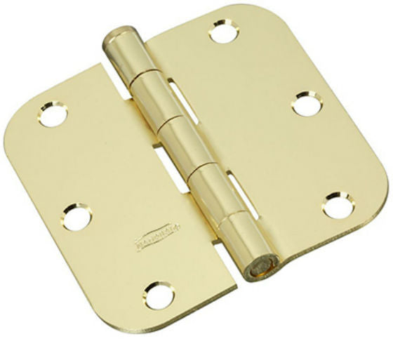 National Hardware® N830-206 Door Hinge, 5/8" Round Corner, 3.5", Polished Brass