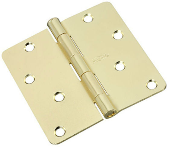 National Hardware N830-210 Door Hinge with 1/4" Round Corner, 4", Polished Brass