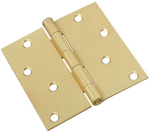 National Hardware® N830-231 Square Corner Door Hinge, 4", Satin Brass