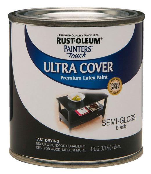 Rust-Oleum 1974-730 Painter’s Touch Ultra Cover Semi-Gloss Paint, 1/2 Pt, Black