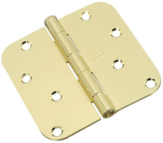 National Hardware N830-207 Door Hinge with 5/8" Round Corner, Polished Brass, 4"