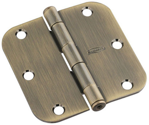 National Hardware N830-170 Antique Brass Door Hinge with 5/8" Round Corner, 3.5"