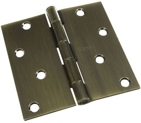 National Hardware® N830-177 Square Corner Door Hinge, Antique Brass, 4"