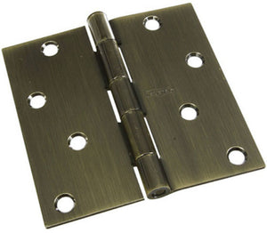 National Hardware® N830-177 Square Corner Door Hinge, Antique Brass, 4"