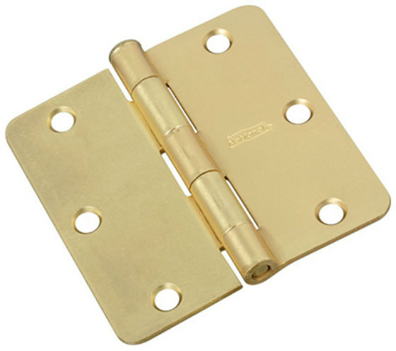 National Hardware® N830-227 Satin Brass Door Hinge with 1/4" Round Corner, 3.5"