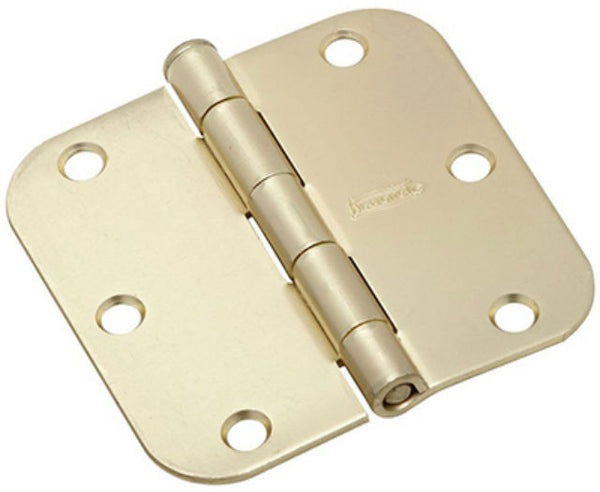 National Hardware N830-334 Satin Brass Door Hinge, 5/8" Round Corner, 3.5", 3-Pk