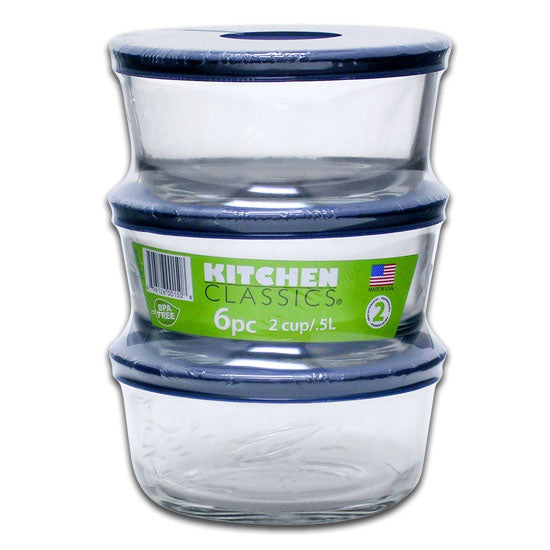 Libra 195-82629LIB Kitchen Classics 2-Cup Round Glass Storage Set, 6-Piece