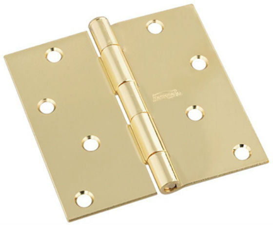 National Hardware® N830-213 Square Corner Door Hinge, Polished Brass, 4"