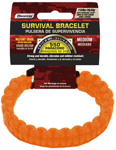SecureLine® NPCB550TM Military Grade 550 Nylon Survival Bracelet, Orange, Medium