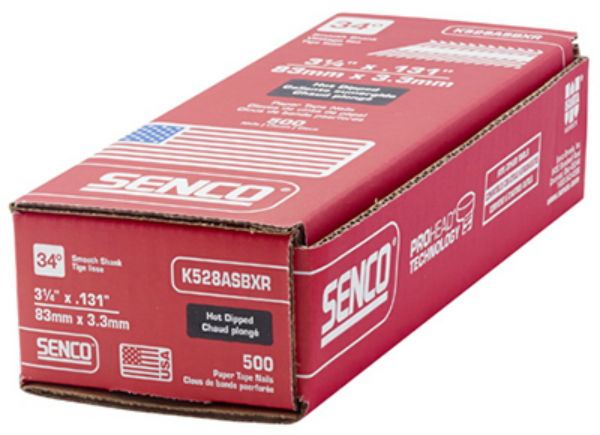 Senco® K528ASBXR ProHead 34° Smooth Shank Paper Tape Nail, 500-Ct, 3-1/4"x0.131"