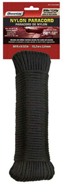 SecureLine® NPC1503250BK Military Grade 150 Nylon Paracord, Black, 5/32" x 50'