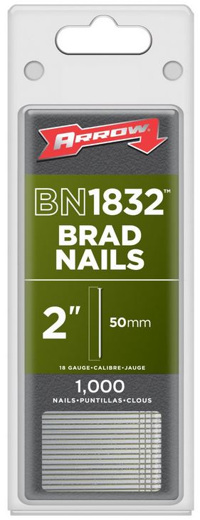 Arrow Fastener BN1832CS Steel Brad Nails, 18-Gauge, 2", 1000-Pack