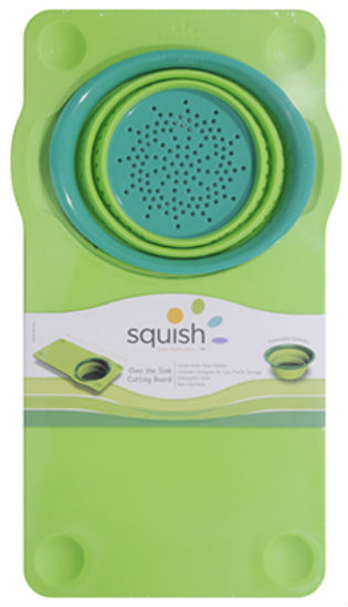 Squish™ 41007 Over Sink Cutting Board with Collapsible Colander, Green