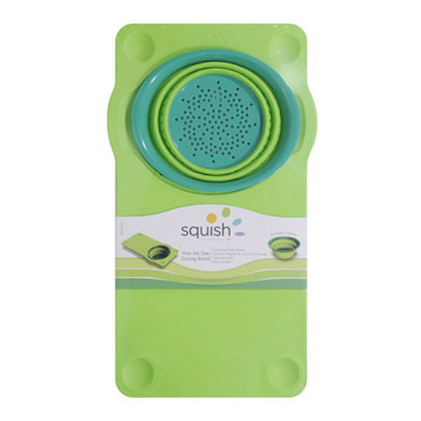 Squish™ 41007 Over Sink Cutting Board with Collapsible Colander, Green