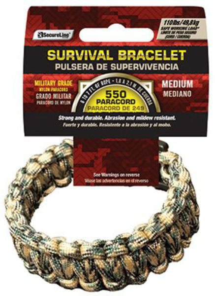 SecureLine® NPCB550CM Military Grade 550 Survival Bracelet, Camouflage, Medium