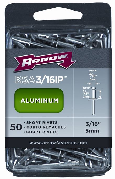 Arrow Fastener RSA3/16IP Short Aluminum Industrial Rivets, 3/16" x 1/8", 50-Ct