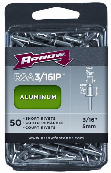 Arrow Fastener RSA3/16IP Short Aluminum Industrial Rivets, 3/16" x 1/8", 50-Ct
