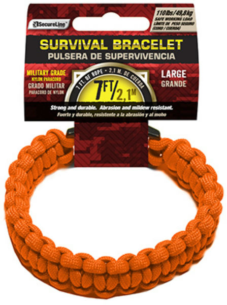 SecureLine® NPCB550TL Military Grade 550 Nylon Survival Bracelet, Orange, Large