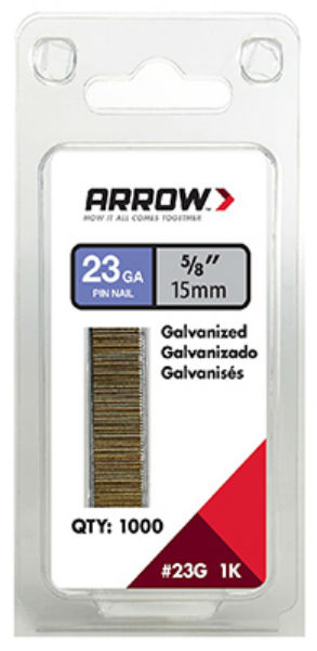 Arrow Fastener 23G15-1K Galvanized Pin Nails, 23-Gauge, 5/8", 1000-Pack