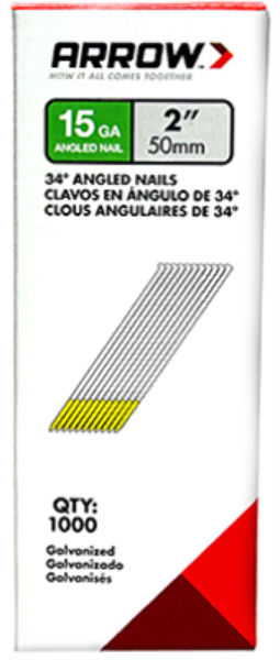 Arrow Fastener 15G50-1K Galvanized 34-Degree Angled Nails, 2", 1000-Pack