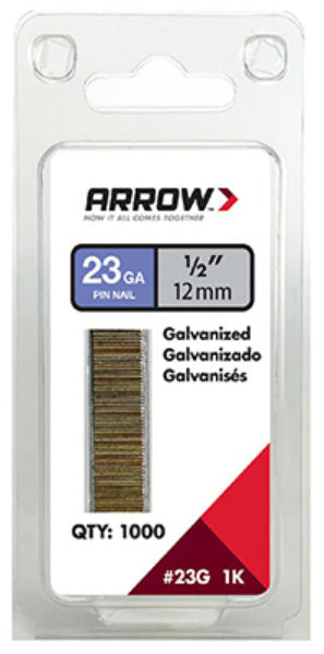 Arrow Fastener 23G12-1K Galvanized Pin Nails, 23-Gauge, 1/2", 1000-Pack