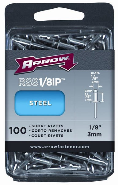 Arrow Fastener RSS1/8IP Short Steel Industrial Rivets, 1/8" x 1/8", 100-Count