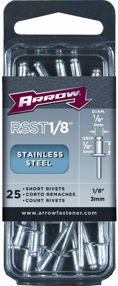 Arrow Fastener RSST1/8 Short Stainless Steel Rivets, 1/8" x 1/8", 25-Count