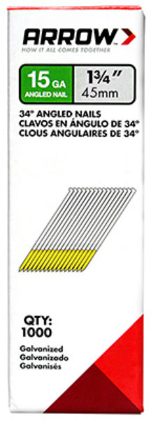 Arrow Fastener 15G45-1K Galvanized 34-Degree Angled Nails, 1-3/4", 1000-Pack