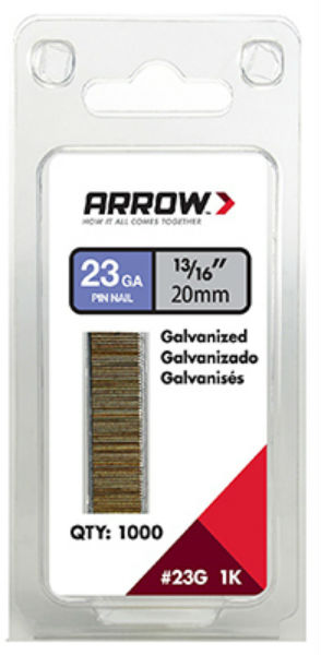 Arrow Fastener 23G20-1K Galvanized Pin Nails, 23-Gauge, 13/16", 1000-Pack