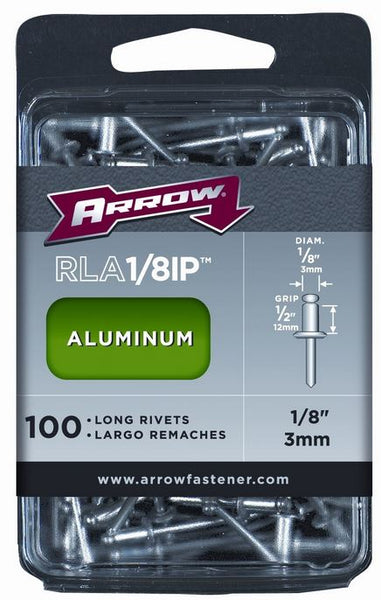 Arrow Fastener RLA1/8IP Long Aluminum Industrial Rivets, 1/8" x 1/2", 100-Count