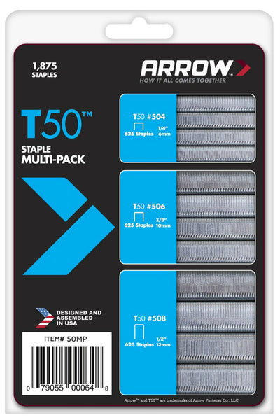 Arrow Fastener 50MP T50™ Staple Multi-Pack, 1875-Count