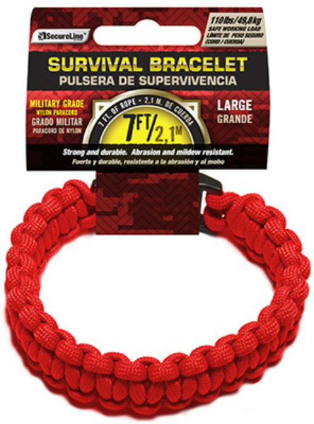 SecureLine® NPCB550RL Military Grade 550 Nylon Survival Bracelet, Red, Large