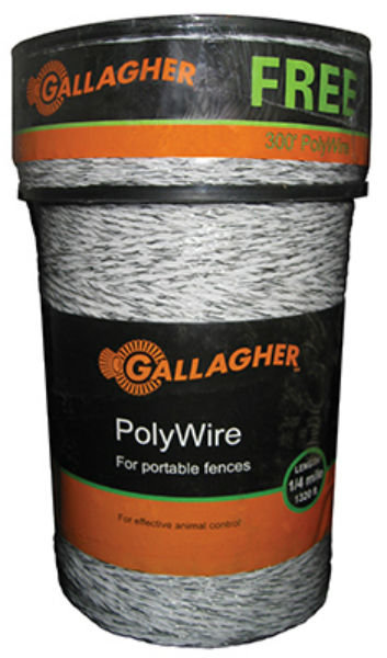 Gallagher G620300 Poly Wire for Portable Fence, Ultra White, 1620'