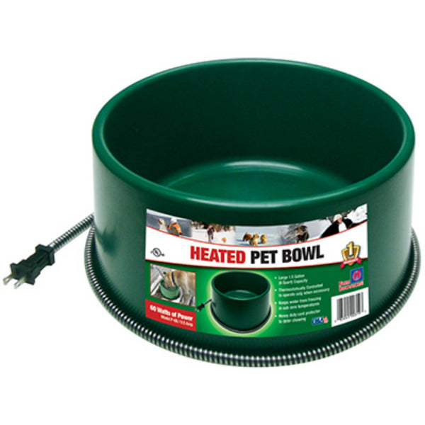 Farm Innovators P-60 Premium Heated Pet Bowl, Green, Large 1.5 Gallon, 60W