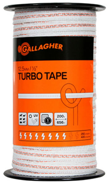 Gallagher™ G62354 Electric Fence Turbo Tape, Ultra White, 1/2" x 656'