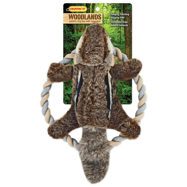 Ruffin' It 16269 Woodlands Plush Chipmunk Rope Ring Tosser Dog Toy w/ Squeaker