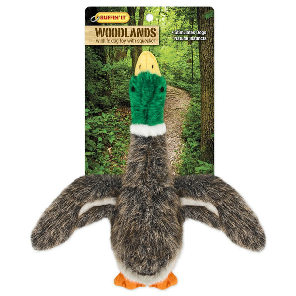 Ruffin' It 16263 Woodlands Plush Mallard Duck Dog Toy with Squeaker, Small