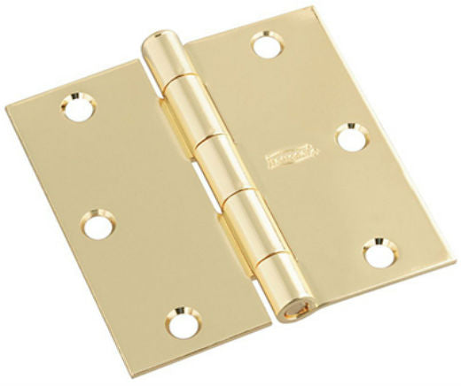 National Hardware® N830-214 Square Corner Door Hinge, Polished Brass, 3"