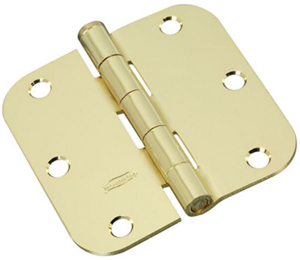 National Hardware N830-208 Door Hinge, 5/8" Round Corner, Polished Brass, 3"