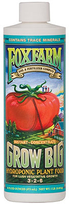 Foxfarm FX14094 Grow Big® Hydro Liquid Plant Food Concentrate, 1 Pt, 3-2-6