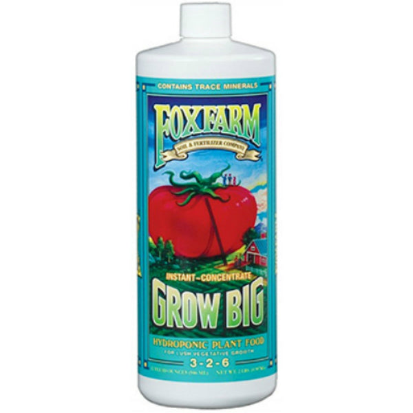 Foxfarm FX14010 Grow Big® Hydroponic Liquid Plant Food Concentrate, 1 Qt, 3-2-6