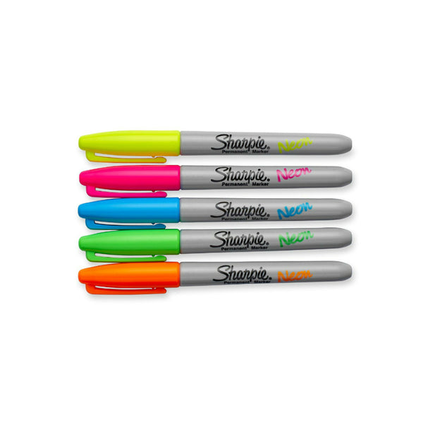 Sharpie® 1860443 Fine Point Neon Permanent Marker, Assorted Colors, 5-Count