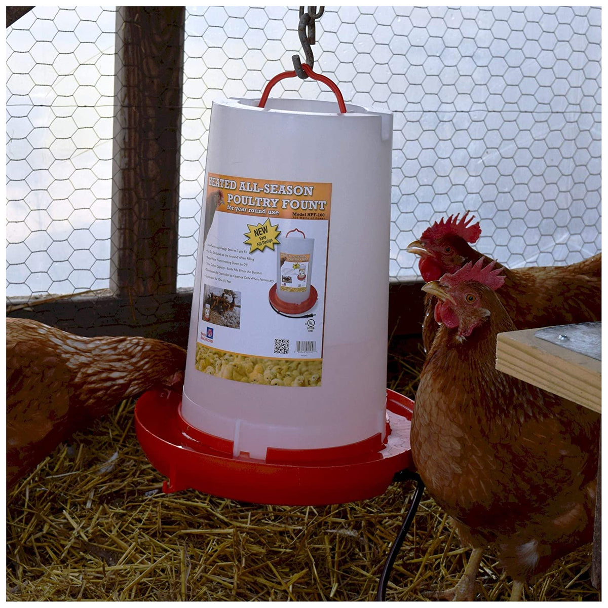 Farm Innovators HPF-100 Heated All-Seasons Poultry Fountain, 3-Gallon, 100W