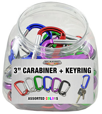 Blazing Ledz 702105 Carabineer with Key Ring Display, 3", 6 Assorted Colors
