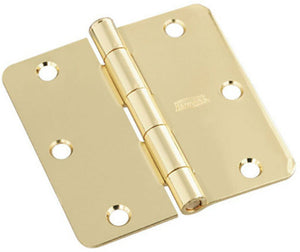 National Hardware N830-211 Door Hinge with 1/4" Round Corner, Polished Brass, 3"