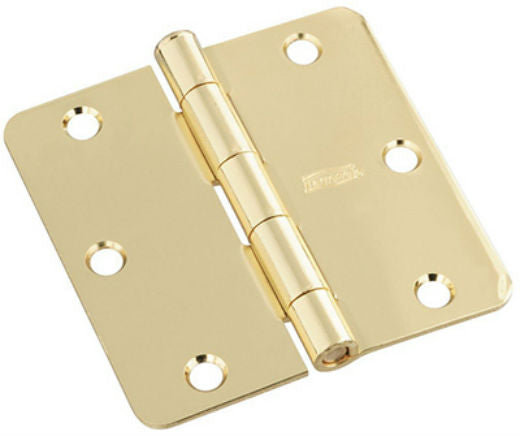 National Hardware N830-211 Door Hinge with 1/4" Round Corner, Polished Brass, 3"